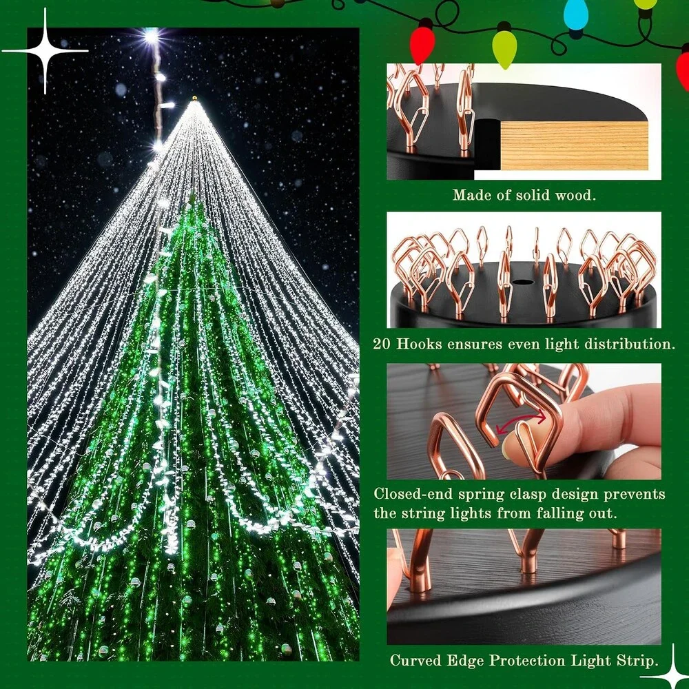 Christmas Tree Flagpole Topper Light Hook 20 Hooks Outdoor Holiday Lights